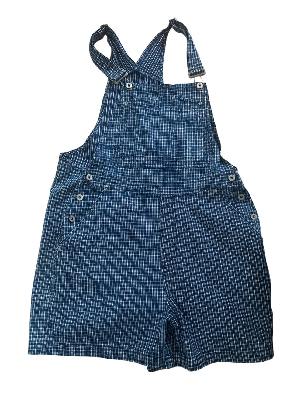 Plaid Blue Women's Short Overalls with Adjustable Straps